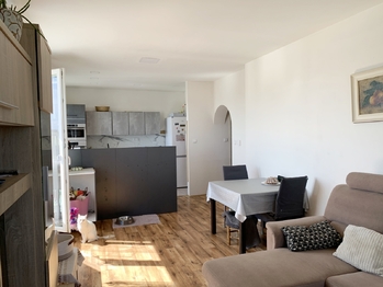 pohled z obývací ho pokoje na kuchyň - Prodej bytu 3+kk v osobním vlastnictví 120 m², Mšecké Žehrovice