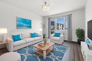 Vizualizace obývací pokoj - Prodej bytu 3+kk v osobním vlastnictví 82 m², Praha 5 - Sobín