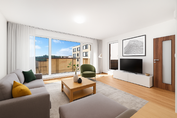 vizualizace - obývací pokoj - Prodej bytu 3+kk v osobním vlastnictví 82 m², České Budějovice