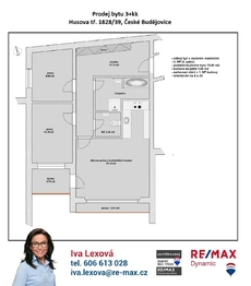 orientační půdorys bytu - Prodej bytu 3+kk v osobním vlastnictví 82 m², České Budějovice