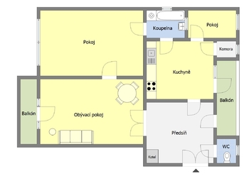 Orientační půdorys bytu - Prodej bytu 3+1 v osobním vlastnictví 95 m², Praha 6 - Bubeneč
