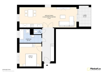 půdorys 2+1 - Prodej bytu 2+1 v družstevním vlastnictví 72 m², Bělá pod Bezdězem