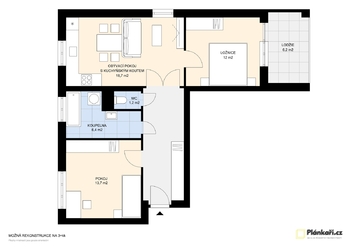 půdorys možného 3kk - Prodej bytu 2+1 v družstevním vlastnictví 72 m², Bělá pod Bezdězem