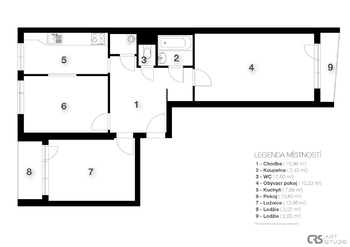 plánek - Pronájem bytu 3+1 v osobním vlastnictví 62 m², Praha 7 - Holešovice