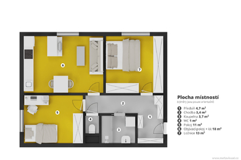 Půdorys bytu - Pronájem bytu 3+kk v osobním vlastnictví 55 m², Praha 10 - Strašnice