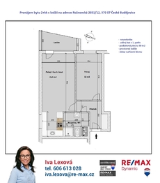 orientační půdorys - Pronájem bytu 2+kk v osobním vlastnictví 50 m², České Budějovice