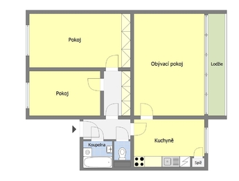 Orientační půdorys bytu - Prodej bytu 3+1 v osobním vlastnictví 73 m², Praha 10 - Záběhlice