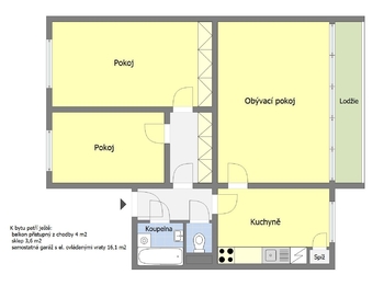 Orientační půdorys bytu - Prodej bytu 3+1 v osobním vlastnictví 73 m², Praha 10 - Záběhlice