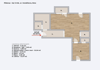 Prodej bytu 2+kk v osobním vlastnictví 69 m², Brno