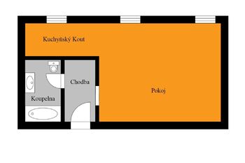 orientační půdorys - Pronájem bytu 1+kk v osobním vlastnictví 31 m², Kolín