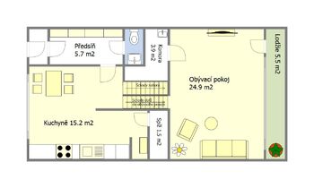 Orientační půdorys bytu - Pronájem bytu 3+1 v osobním vlastnictví 98 m², Praha 5 - Smíchov