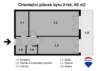 Orientační plánek - Pronájem bytu 2+kk v osobním vlastnictví 60 m², Hluboká nad Vltavou