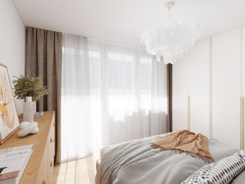vizualizace ložnice - Prodej bytu 2+1 v osobním vlastnictví 45 m², Praha 6 - Vokovice