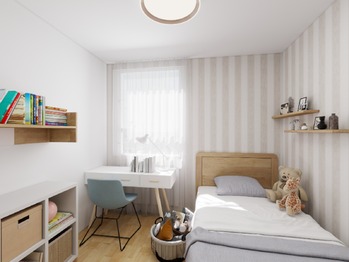 vizualizace dětský pokoj - Prodej bytu 2+1 v osobním vlastnictví 45 m², Praha 6 - Vokovice