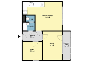 dispozice - Prodej bytu 2+1 v osobním vlastnictví 45 m², Praha 6 - Vokovice