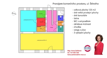 plánek prostorů - Pronájem obchodních prostor 126 m², České Budějovice