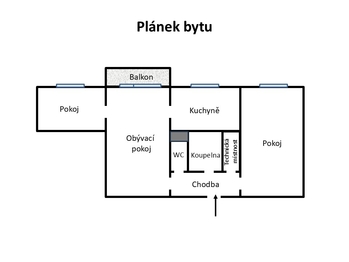 Plánek bytu - Pronájem bytu 3+1 v družstevním vlastnictví 61 m², Teplice