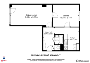 Půdorys - Prodej bytu 2+1 v osobním vlastnictví 54 m², Kraslice