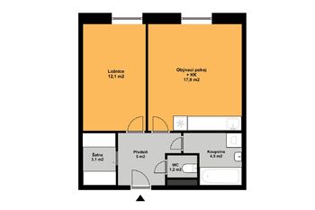 Plánek bytu - Pronájem bytu 2+kk v osobním vlastnictví 44 m², Praha 9 - Vysočany