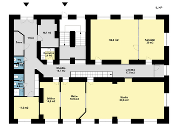 1.NP - Pronájem kancelářských prostor 563 m², Plzeň