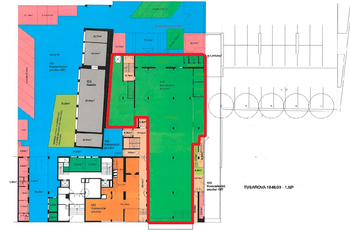 půdorys  prostor bez příčekor - Pronájem výrobních prostor 522 m², Praha 7 - Holešovice