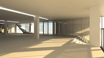 vizualizace prostor bez příček - Pronájem výrobních prostor 522 m², Praha 7 - Holešovice