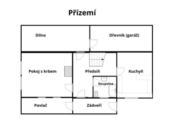půdorys přízemí - Prodej chaty / chalupy 160 m², Sobkovice