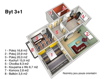 půdorys - Prodej bytu 3+1 v osobním vlastnictví 98 m², Semily