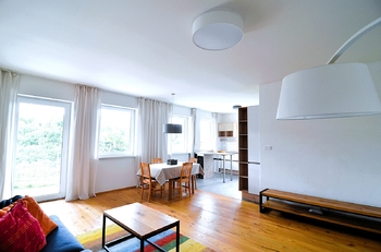 obývací pokoj s kuchyňským koutem  - Prodej bytu 3+kk v osobním vlastnictví 126 m², Český Krumlov