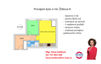 plánek - Pronájem bytu 2+kk v osobním vlastnictví 39 m², České Budějovice