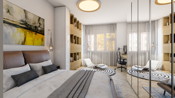 vizualizace ložnice - Prodej bytu 2+1 v osobním vlastnictví 67 m², Praha 7 - Holešovice