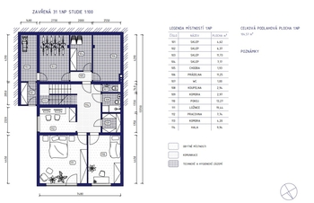 půdorys 1.NP (spodní část bytu 4+1) - Prodej domu 296 m², Brno