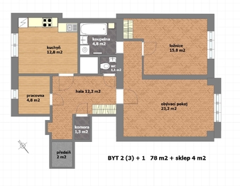 půdorys bez nábytku současný stav - Pronájem bytu 2+1 v osobním vlastnictví 78 m², Praha 8 - Libeň