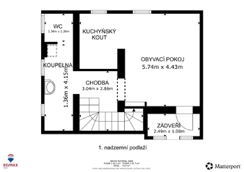Půdorys 1. NP - Prodej chaty / chalupy 74 m², Nová Role