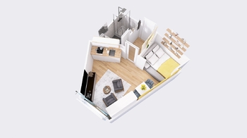 Půdorys (druhý úhel) - Pronájem bytu 1+kk v osobním vlastnictví 27 m², Jindřichův Hradec