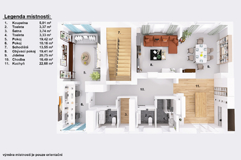 Půdorys (první patro). - Prodej domu 247 m², České Velenice