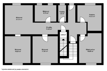 Půdorys (sklepní prostory) - Prodej domu 247 m², České Velenice