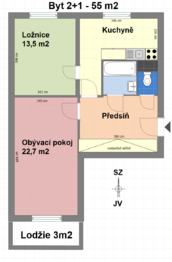 plánek - Pronájem bytu 2+1 v osobním vlastnictví 58 m², Praha 4 - Záběhlice