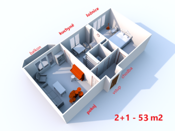 rozložení bytu ... - Pronájem bytu 2+1 v osobním vlastnictví 53 m², Havlíčkův Brod