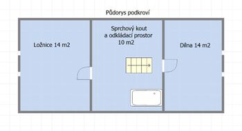 Půdorys podkroví - Prodej chaty / chalupy 75 m², Sepekov