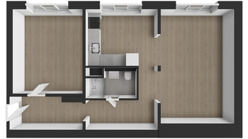 půdorys bytu - Prodej bytu 2+kk v osobním vlastnictví 58 m², Plzeň