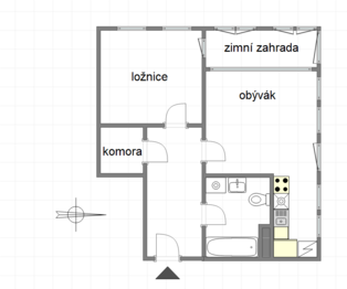 plánek - Pronájem bytu 2+kk v osobním vlastnictví 66 m², Praha 3 - Žižkov