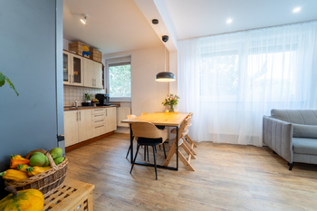 Obývací pokoj s kuchyňským koutem - Prodej bytu 3+kk v osobním vlastnictví 81 m², Opočnice