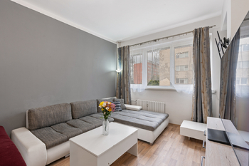 Obývací pokoj - Prodej bytu 1+1 v osobním vlastnictví 41 m², Praha 4 - Písnice
