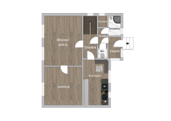 Půdorys 1.NP - Prodej domu 56 m², Horní Suchá