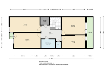 Půdorys 2.NP - Prodej domu 177 m², Praha 9 - Újezd nad Lesy