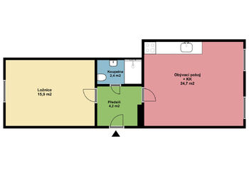 Půdorys - Pronájem bytu 2+kk v osobním vlastnictví 47 m², Praha 5 - Košíře
