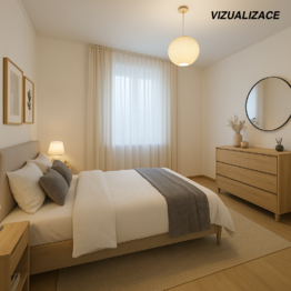 Vizualizace ložnice - Prodej bytu 3+kk v osobním vlastnictví 67 m², Brno