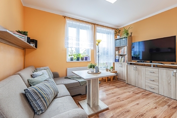 Obývací pokoj. - Prodej bytu 2+kk v osobním vlastnictví 43 m², Pelhřimov 