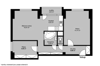 Orientační půdorys - Prodej bytu 3+1 v osobním vlastnictví 71 m², Poděbrady